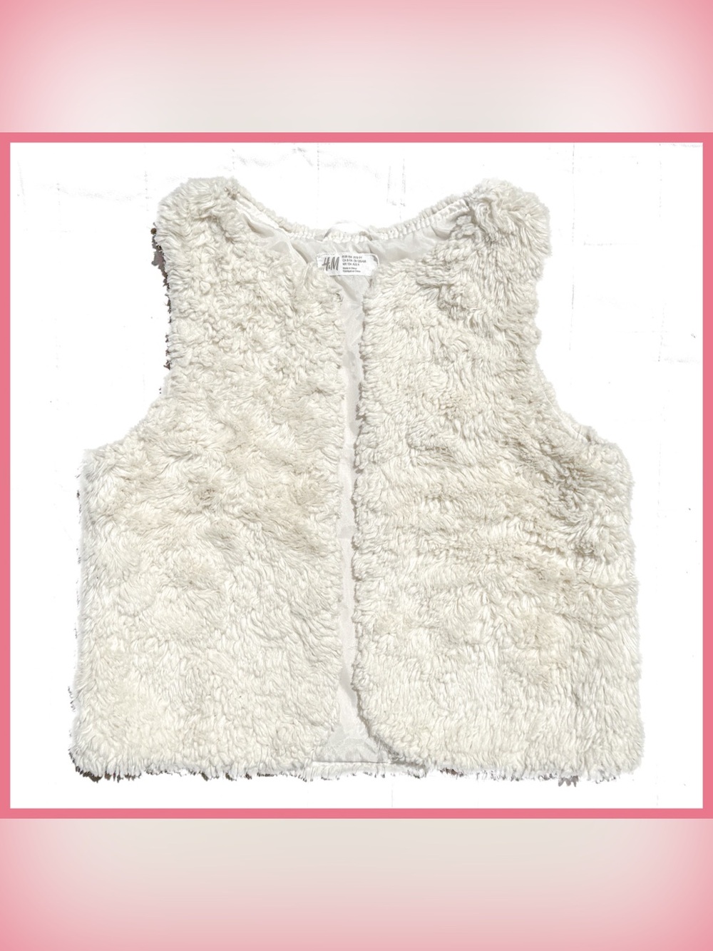 H&M Kid Girl Boy Faux Fur Cream Vest Lined Layering Off White Top Funky Fun 8 9